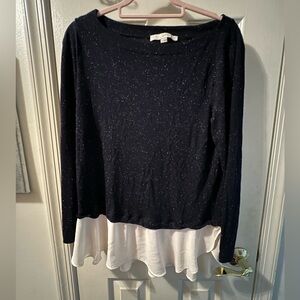 LOFT Navy and White Layered Blouse